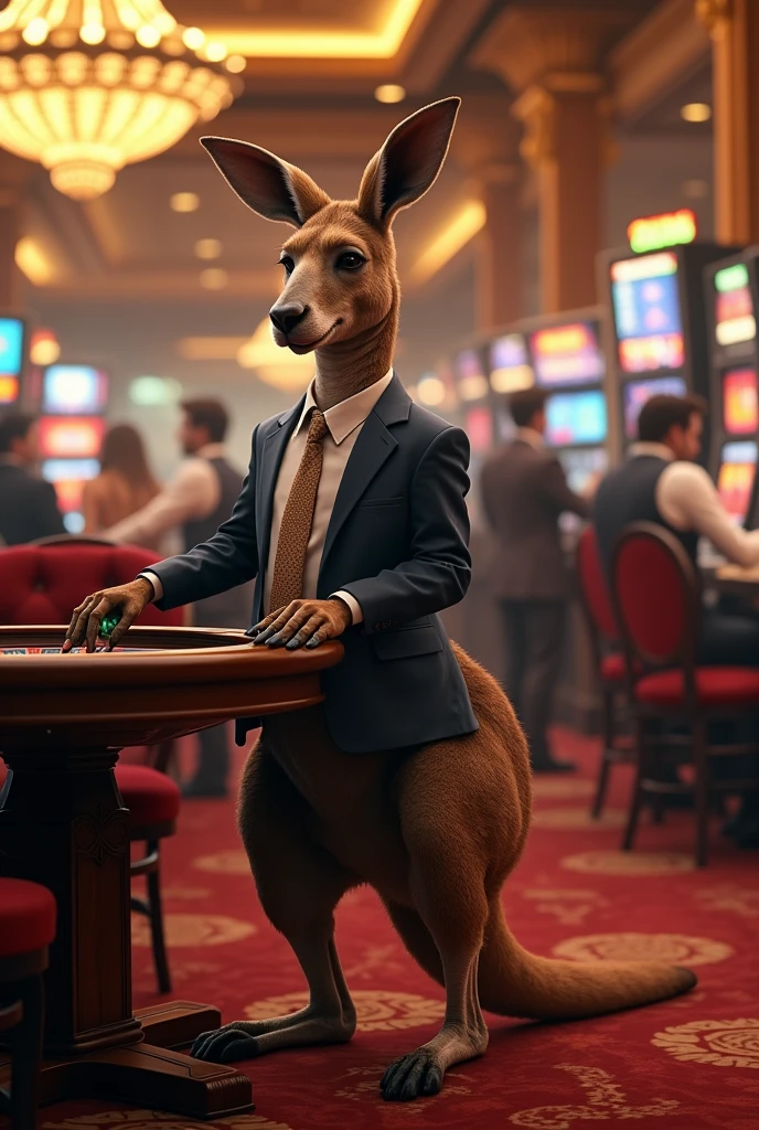 a beautiful woman in a black suit working as a casino attendant, seductive, inviting, surrounded by a crowd of rabbits, cute, detailed facial features, detailed eyes and lips, 4k, 8k, photorealistic, hyper detailed, masterpiece, cinematic lighting, vibrant colors, intricate background, photographic