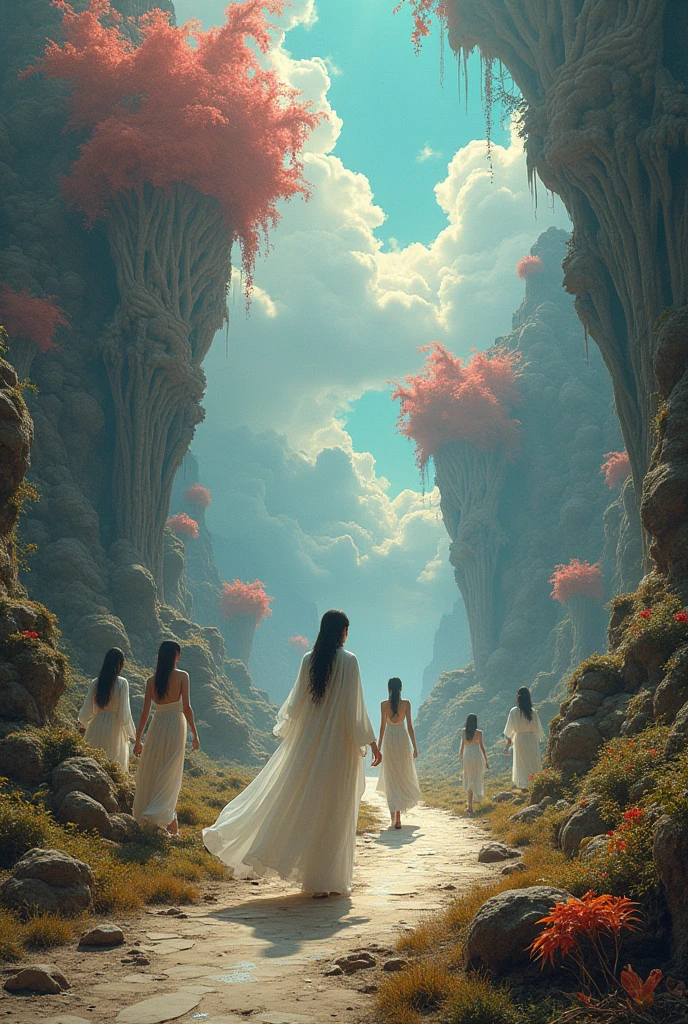 Create the picture of a Ladies filing over the summit where the Prometheus controlled Chen and the ladies should be 30 and the wear full cover drreas