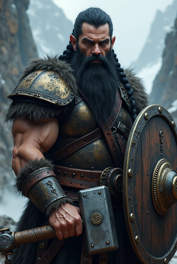 a medieval orc with grey skin, long black braided hair, goatee beard without mustache, wearing traditional russian clothing from middle ages, intricate details, high quality, 8k, ultra-detailed, realistic, photorealistic, sharp focus, physically-based rendering, extreme detail, professional, vivid colors, dramatic lighting, fantasy, dark fantasy, digital painting
