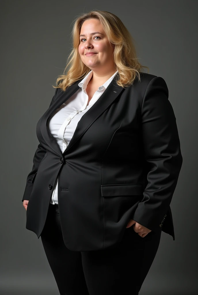 Overweight blonde milf in suit
