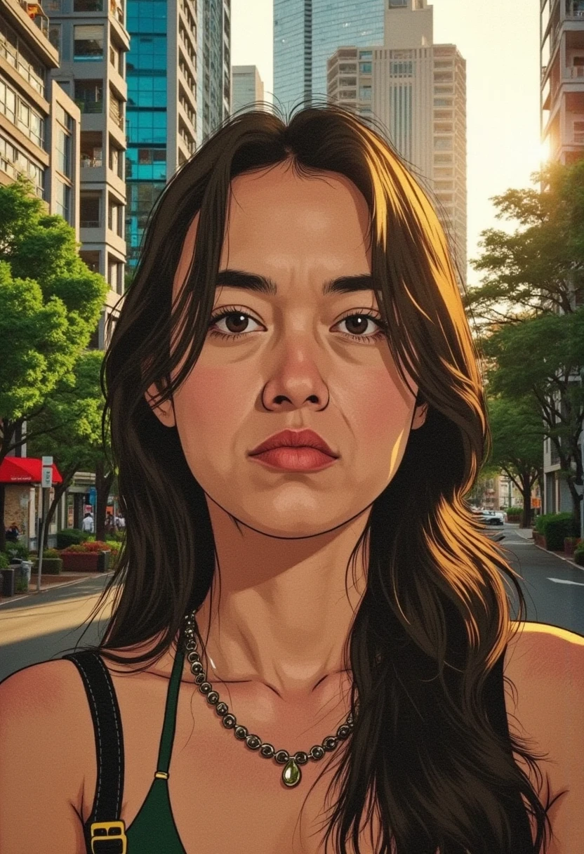 1girl in Bangkok, beautiful detailed eyes, beautiful detailed lips, extremely detailed face and eyes, long eyelashes, young woman, looking at camera, outdoor city scene, skyscrapers, modern architecture, tropical foliage, sunlight, warm color tones, cinematic lighting, photorealistic, 8k, ultra-detailed, highres, best quality, masterpiece