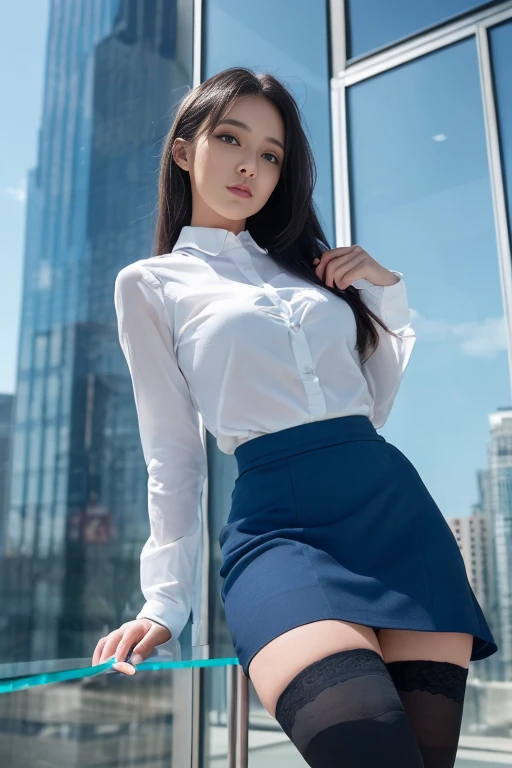 (8K、to be born、Professional、Highest quality、masterpiece:1.2)、(Genuine、Realistic:1.37)、Very detailed、(Portrait of an 18-year-old woman)、(expensiveest Detail Skin:1.2)、(expensiveest detail face:1.2)、1 female、18-year-old、Black Hair、Long Hair、expensive 、Japanese high school student sailor uniform、The wind blew up her pleated miniskirt.., I can see her、No underwear、Lower body naked、Sunset sky、The cityscape at dusk can be seen in the distance、Golden Hour、Shaved,No pubic hair,
