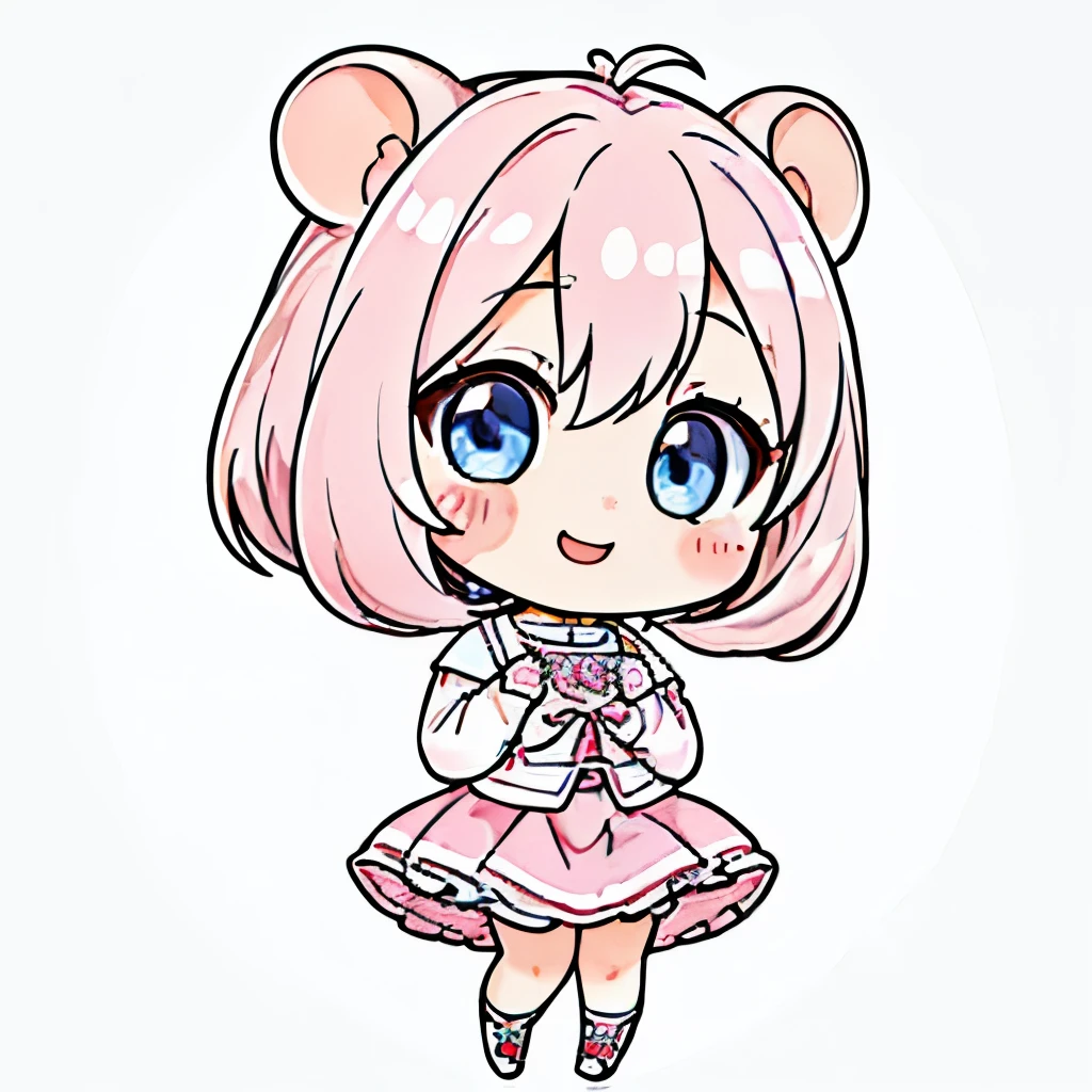 top quality、 high definition 、 detailed background、 beautiful face down to the smallest detail、 anatomically accurate 、detailed expression、Detailed、((whole body、 chest hanging from behind :1.5、 back shot 、 facing the side))、break(( one girl:1.2)、(Chibi Girl:1.2))、Vivid hair color、 big beautiful blue eyes 、 plump lips 、 pink lips、(Cute clothes、 cute skirt、 cute sneakers )、break(( place your hands in front of your chest :1.2))、( happy expression:1.2、 big smile :1.2)、sweat、break( the background is pure white、((hamster)))