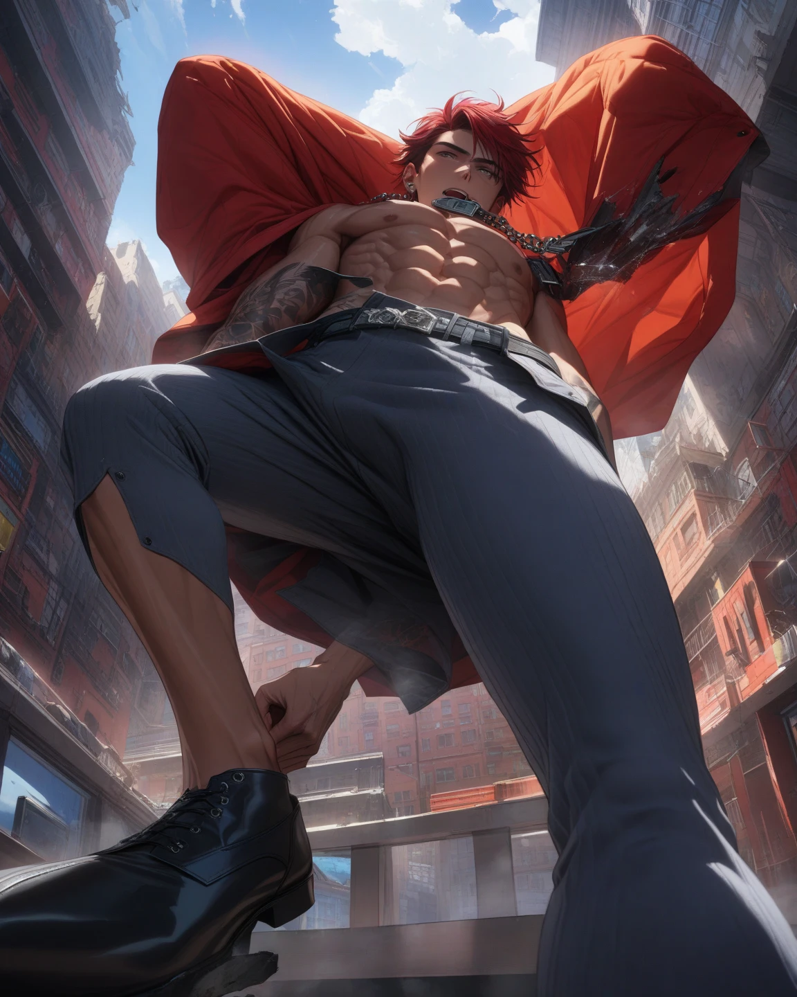 Teen, male, Japanese Background, Demon, Demon Skin, muscular