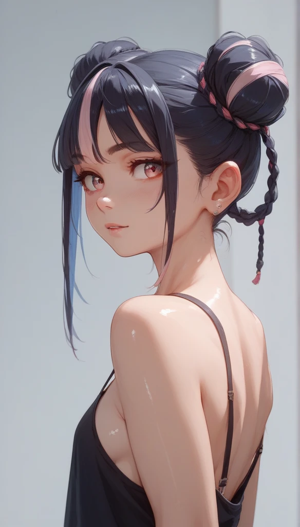 Cool woman,sharp,boyish,The forehead is visible,Married women,whole body,people物肖像,short hair,short hair,Very short hair,thin,thin,Wet,naked,Nude underwear,全naked,skin,,skin露出,Black Hair,Small breasts,Small breasts,Hair tied up,Tie up、1people, side view