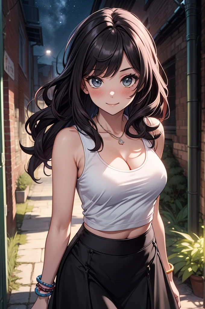 #Basic
A girl posing for a photo, (((One Girl))), (((Baby Face:1.4)) + ((cute:1.4)) + ((15 years old))),
break
#Clothing Accessories
((White skinny pants)) + ((Black camisole)) + (Black high heels), (Red Gem Earrings), (Silver Necklace),
break
#Features
((Black Hair:1.2)) + ((Diagonal bangs)) + ((very long transverse hair)) + ((Long Hair : Curly hair:1.4 + Wild Hair + Voluminous Hair + Bedhead:1.5)),
((Droopy eyes:1.4, Big eyes:1.2), blue eyes), (Small breasts:1.2), (中立的な顔のFeatures), (Tanned dark skin:1.4),
break
#background environment
((noon, Sunlit park walkway)),
#Facial Expression Pose
((smile, Open your mouth:1.2, blush)), ((I walk with my chest held high)),
#composition
((Side angle:1.2, Cowboy Shot)),
break
#Body parts elements
(Slim figure),
(Symmetrical facial features),
(Detailed Hair, Beautiful Hair, Shiny Hair),
(double eyelid, Long eyelashes, Thin eyebrows:0.5, Thin eyebrows:0.5),
(Expression of fine eyes, Beautiful and delicate eyes, Sparkling eyes, Eye Reflexes, Glitter Eyeliner),
(Human Ear),
(Beautiful Nose, Thin Nose),
(Glossy Lips, Beautiful Lips, Thick lips),
(Textured skin, Detailed skin, Textured skin, Beautiful Skin, Oily skin),
break
#quality
(((最高quality)), ((masterpiece:1.3)), ((Very detailed))), ((Ultra-high resolution)), ((16K)), ((1080P)), ((Full HD)),
((Anatomically correct)), ((Realistic)), (3DCG), ((Oil painting)),
((comics, anime)), (CG illustration), (RAW Photos),