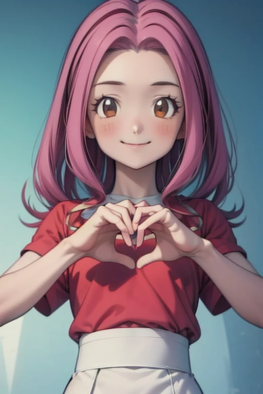 ((      best quality )), ((            masterpiece      )), (detailed), ((realistic)) ((anime)) Mimi Tachikawa doing a little heart pose smiling