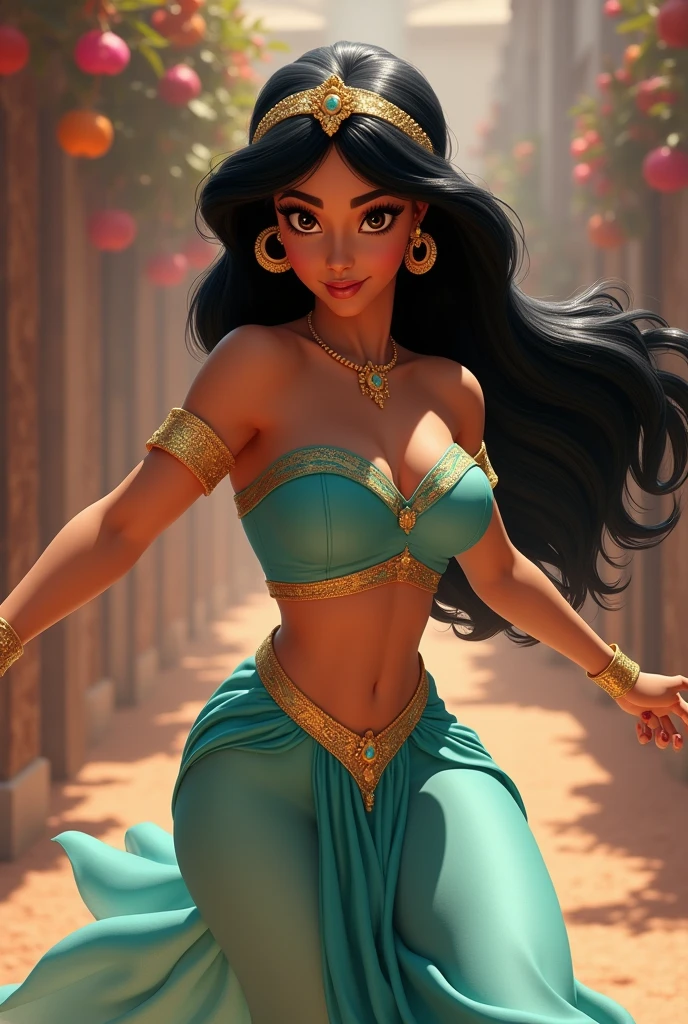 Stunning Princess Jasmine, photo in 8k, in action, cinematic.