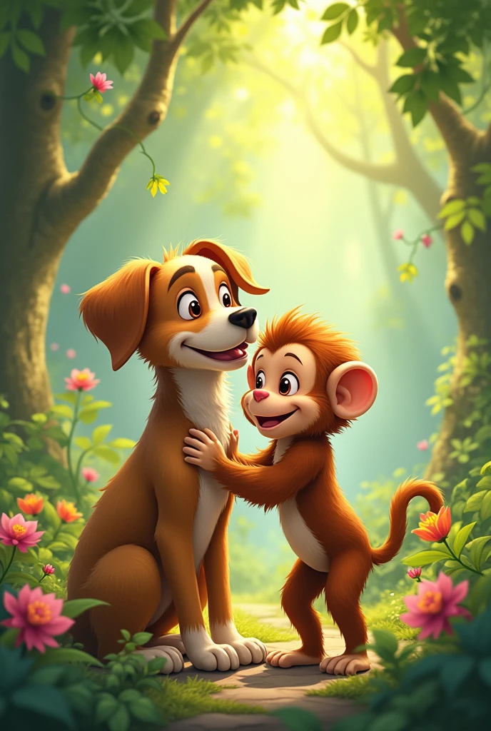 A MONKEY GIVING A KISS TO A DOG