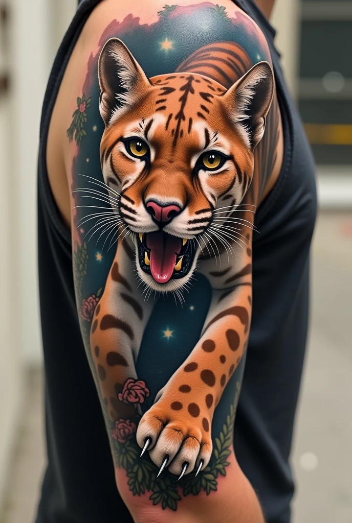 one detailed combined tatoo, lion, tiger, angel, devil, mayan caligraphy, butterfly, 2015.07.13