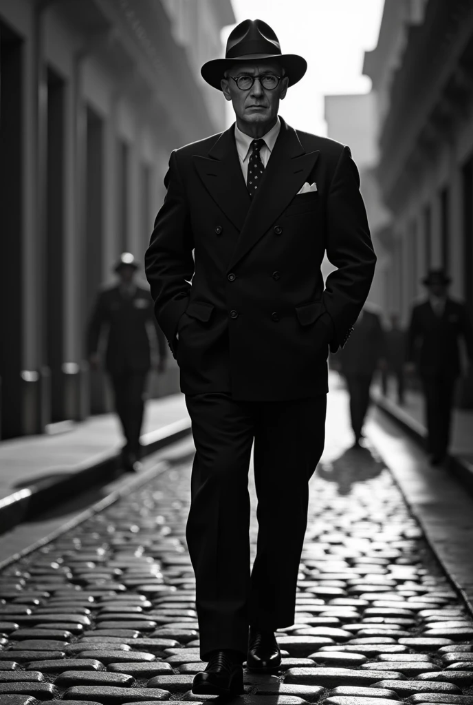 black andwhite，Man in a suit，Hat