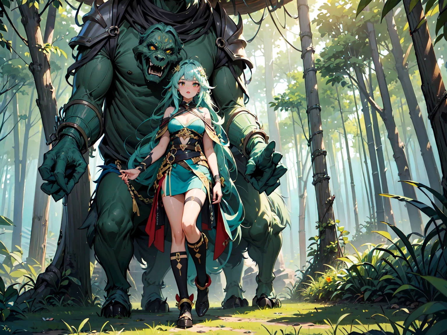 ((Best Quality)), ((Masterpiece)), (Reality)) , earth_spirit, melting_heart, bigbadejo alien_monster,, whole body, beast gaze fierce and ferocious, female elf standing on a tree, full of scars, seems to have just fought with a beast, scarred, face with totem wounds, splashes, in the forest, totem, tattoo, wounds, bleeding, masterpiece, 8k, --v6
