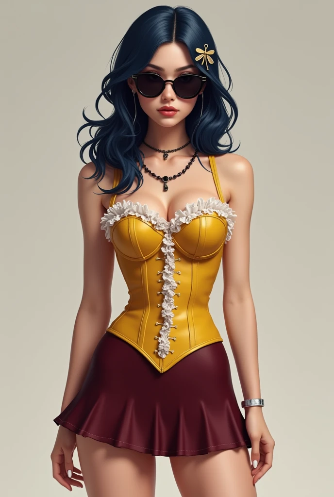 ??? wearing pinup cosplay, black sheer pantyhose
