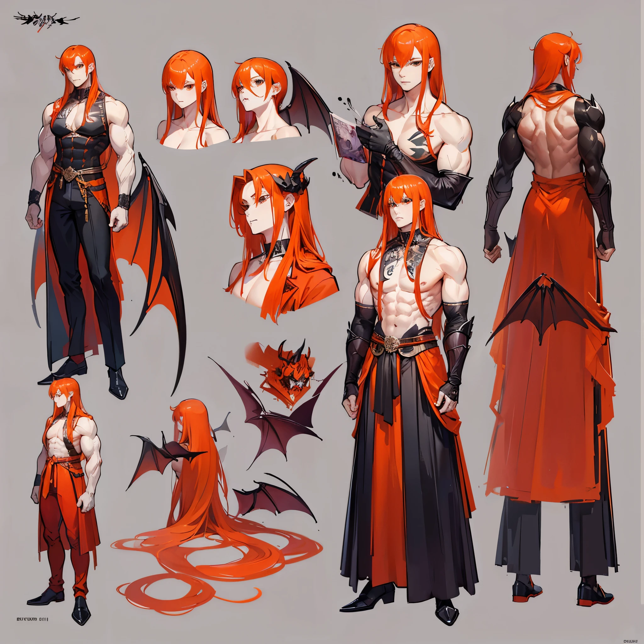 (Masterpiece, best quality), detailed, 1 man, ((character concept art)), ((character design sheet, same character, front, side, back)), full body, body complete, 1 Male angel, 1 Man angel, Detailed face, character design sheet,full bodyesbian, Highly detailed, character sheet, character design, Many parts, dark skin, angel wings, long red hair, angel outfit, muscle male god, male clothes, masculine, muscle man, male muscle, manly, male angel, Muscle male with long red, hair,beautiful man, beautiful muscle man