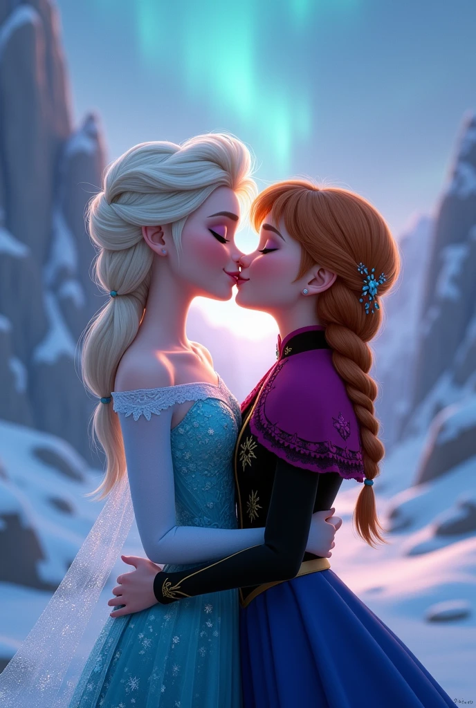 (masterpiece), best quality, expressive eyes, perfect face),((ELSA),(ANNA),frozen,(deep kissing),hug,