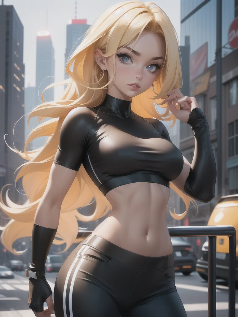 moody lighting, peaceful, calm, glow,masterpiece, best quality,masterpiece, best quality,blonde ponytail, oil painting portrait, simple background,yoga pants