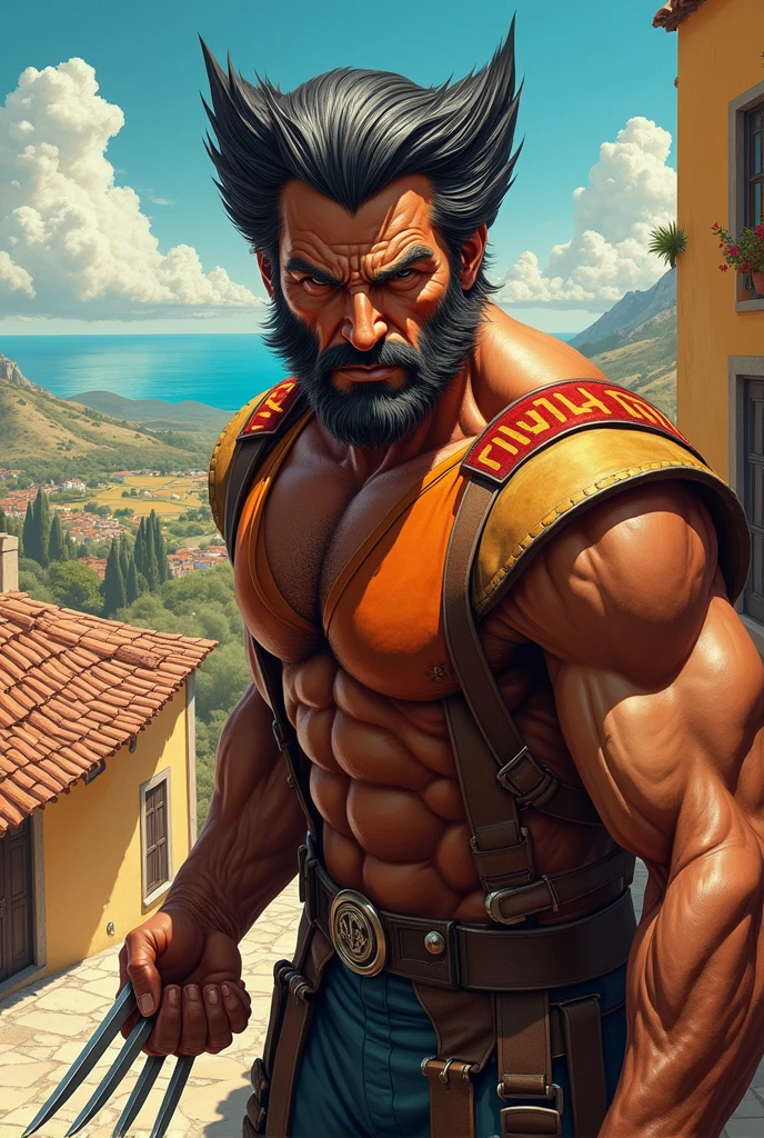 (Absurdres, Intricate Details, Masterpiece, Best Quality, High Resolution, 8k), (1man), (male:1.2), mature, dandy face, finely detailed eyes and face, lean body, masculine appeal, commanding presence, well-developed quadriceps and hamstrings with V-shaped torso, bisque skin, finely detail eyes and face, emerald green high and tight hair, coral eyes, Viking beard, satisfied, Middle Eastern, running singlet, tribal mayan, precise and accurate, finely detailed background, Depth of Field, VFX.