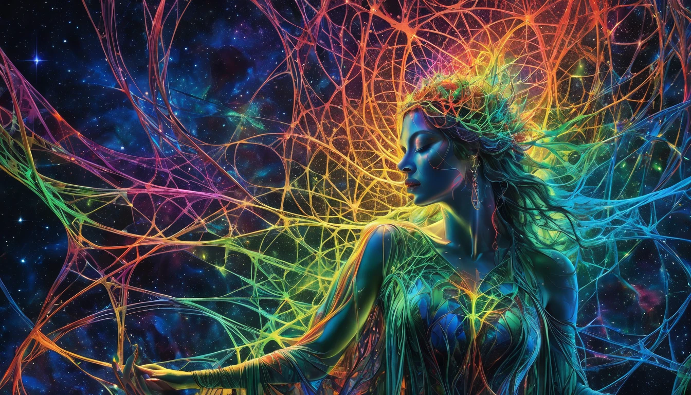 A mesmerizing alien creature, with intricate patterns and vibrant colors that leave one spellbound, graces this hyper-realistic digital painting. Tendrils of iridescent hues twist and intertwine in a surreal dance of light and shadow, creating a vision unlike any other on Earth. The alien's ethereal beauty is captured in the most minutely detailed manner, pushing the boundaries of imagination. The image exudes an otherworldly allure, with every curve and contour rendered with impeccable precision, leaving viewers in awe of its unparalleled magnificence. This masterpiece, depicted in a 1:1 ratio, utilizes cinematic lighting and side ill