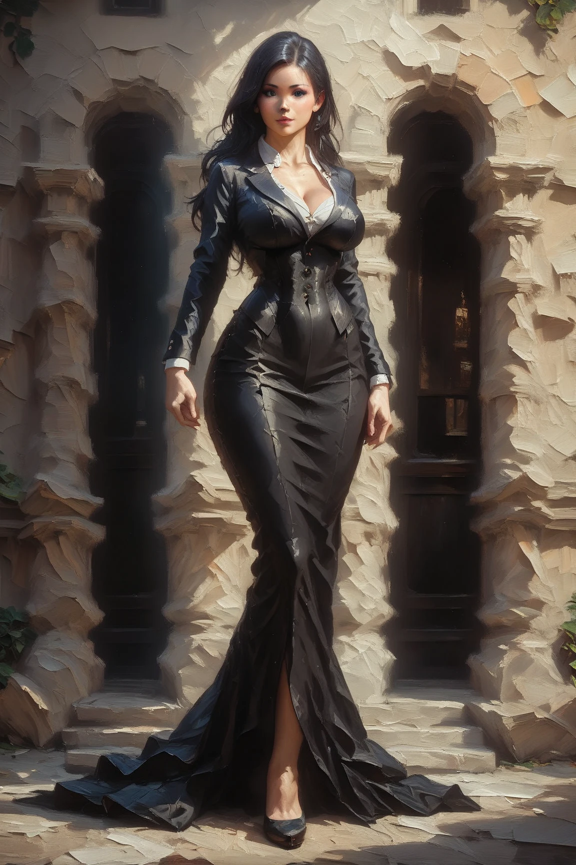 raw photo, ((masterpiece, best quality)), ultra-detailed, highres, colorful, intricate detail, ray tracing, Depth of field, (realistic, photo-realistic:1.37), best quality, fine detailed, highres, colorful, intricate detail, ray tracing, Depth of field, beautiful detailed eyes, detail hair, hand by guido daniele, ((masterpiece, best quality)),(detailed skin), ((detailed facial features)), fine detailed, highres, colorful, intricate detail, (sharp outline), cinematic shadows, ultra realistic 8k cg, unparalleled masterpiece, absurdres, extraordinary, incredible, exquisite, sensational, perfect artwork, perfect female figure, perfect ???????, ultra anatomy, from behind shot ,
1girl, Yor Briar , an extremely beautiful 27-year-old feamle , (black hair sideburns:1.8), hair bangs, perfect shiny skin, flawless skin, fair skin, (large breasts:1.3), cleavage, (dark red eyes:1.2) , solo, light smile, light blush, golden earring,
0.2 :: (bare_shoulders off shoulder black_dress black fingerless_gloves, gold hairband with hair flower, gold rose ornament, black thighhighs, high heel boots, collarbone cleavage) ,
sexy pose,
street scenery, East Berlin, nsfw, (spread pussy:1.3)