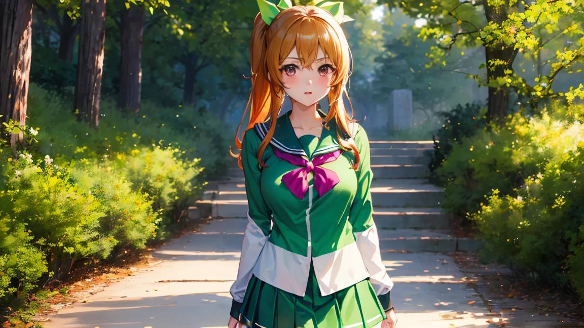 2Girls,
stella vermillion, long hair, (red eyes:1.3), ribbon, twintails, hair ribbon, red hair, Large Breast,
BREAK ((school uniform, serafuku, green shirt, green skirt, long sleeves, bow, kneehighs:1.2)),
BREAK Standing at the green forest with natural magical lights,
AND
eliayase, eli ayase, yellow hair, blue eyes, ponytail, hair ribbon, 
BREAK ((school uniform, serafuku, green shirt, green skirt, long sleeves, bow, kneehighs:1.2)),
BREAK Standing at the green forest with natural magical lights,
BREAK ((anime girl)), best quality, expressive eyes, perfect face, (masterpiece), best quality, expressive eyes, perfect face, ((best quality)), ((ultra-detailed)), ((an extremely delicate and beautiful)), perfect eyes, perfect body, ((synmetry eyes)), beautiful eyes, ((thick thighs)), shiny skin, soft skin, ((synmetry body)), ((perfect body)), 