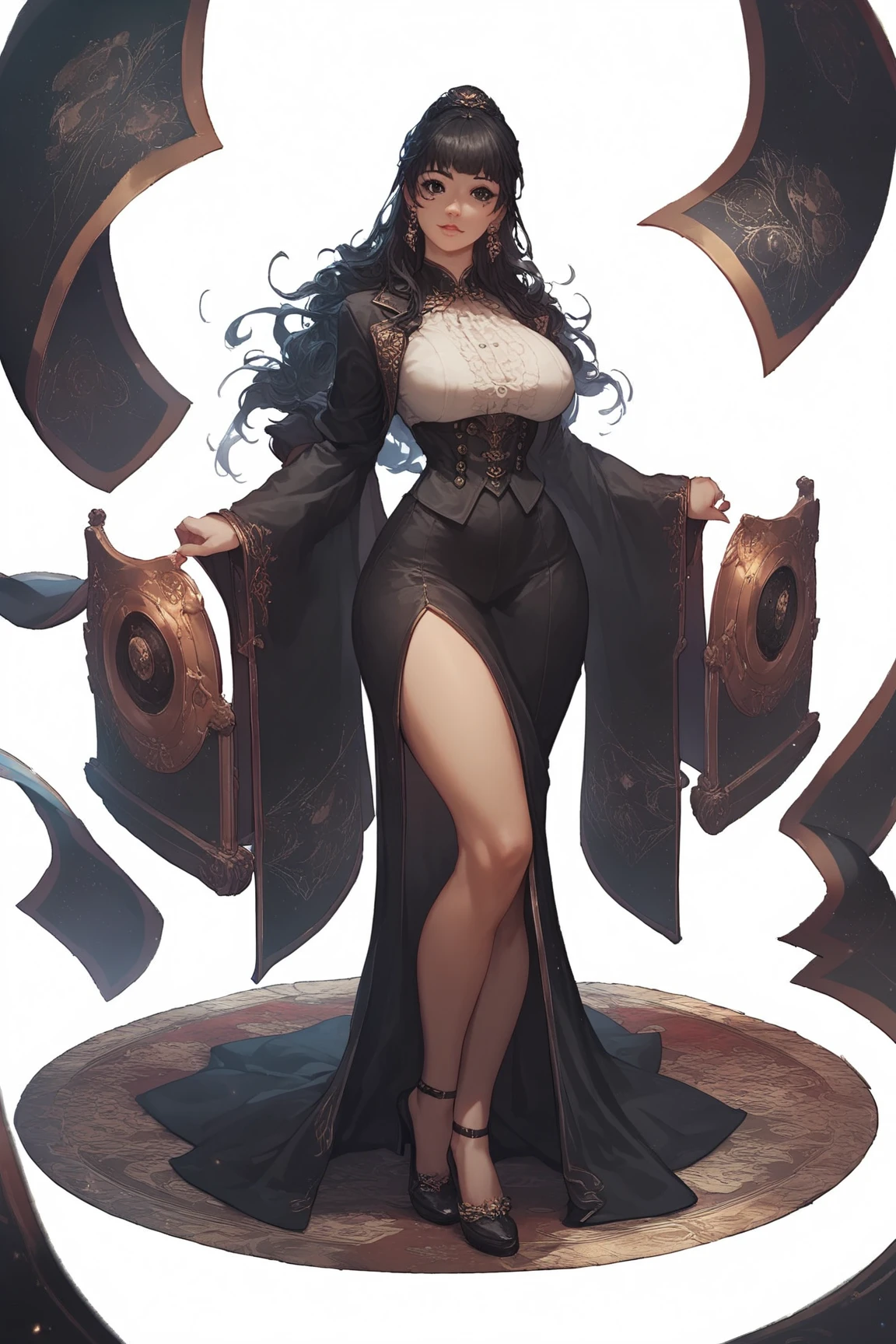 a close up of a woman in a black dress with a tattoo on her arm, thicc, detailed full body, divine render, faired skin, full body detailed, mighty plump female sorceress, highly detailed full body, full body picture, realistic shaded perfect body, cinematic goddess body shot, full body render, detailed full body concept