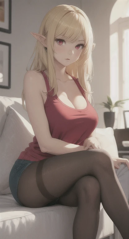beautiful detailed 25 years old female, wearing Kogal Style: A fashion subculture with shortened skirts, loose socks, and preppy accessories, beautiful face, shiny white skin, blonde hair, slender, ultra large saggy breasts, massive cleavage exposed, random pose
