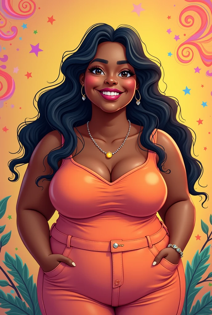A melk0r Oprah Winfrey wearing a sweater, ((simple background))