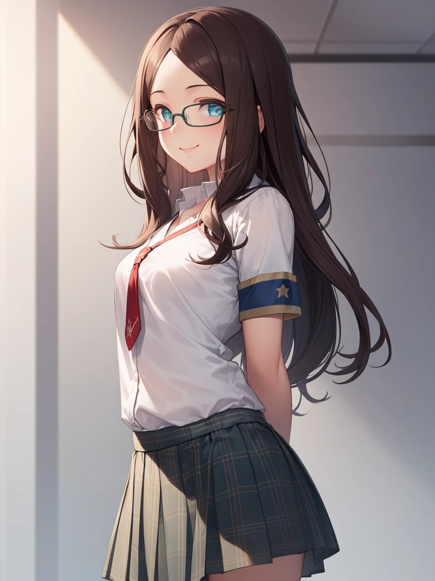 leonardodavinci, leonardo da vinci, blue eyes, brown hair, glasses, long hair, semi-rimless eyewear, under-rim eyewear,
BREAK (shirt, short sleeves, plaid skirt, green skirt:1.2),
BREAK ((sweet expression and sweet smile),(cheerful pose),(standing patient and calm)),((stadium backyard), (sunny day),(light-blue sky),(simple background),((Arms behind back:1.5)),
BREAK (masterpiece:1.2), best quality, high resolution, unity 8k wallpaper,NSFW ,(illustration:0.8), (beautiful detailed eyes:1.6), extremely detailed face, perfect lighting, extremely detailed CG, (perfect hands, perfect anatomy),