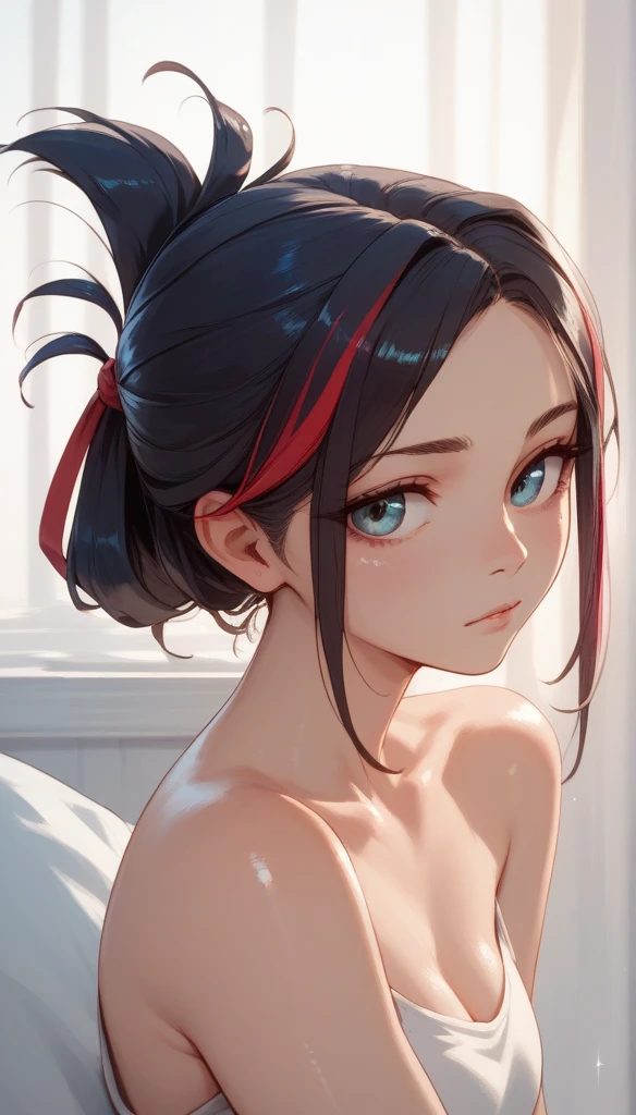 8k, highest quality, ultra high resolution, 1 female, 1980s pop culture anime style, 21 years old, (masterpiece, high resolution, detailed), Japanese, sweating, short cut, ponytail, big breasts (photorealistic) :1.4), (Famous Japanese actress:1.2), very beautiful, cute, professional photo, very delicate and beautiful, very detailed, very detailed beautiful girl, very detailed face, very detailed eyes, very detailed skin, very detailed fingers, very detailed nose, very detailed mouth, perfect anatomy, realistic body, fair skin, shiny skin, slender body, good figure, looking at viewer, smile, cute laugh Face (Black hair, (Ponytail, Beautiful girl, Perfect small face, F cup, Big breasts, Top quality, Ultra high resolution, Detailed background, Masterpiece, Anatomically correct, Detailed face, Beautiful face in every detail, Cute 20 Beautiful girl in her teens, black hair, top quality, 4K quality, beautiful, 21 year old woman doing yoga barefoot.