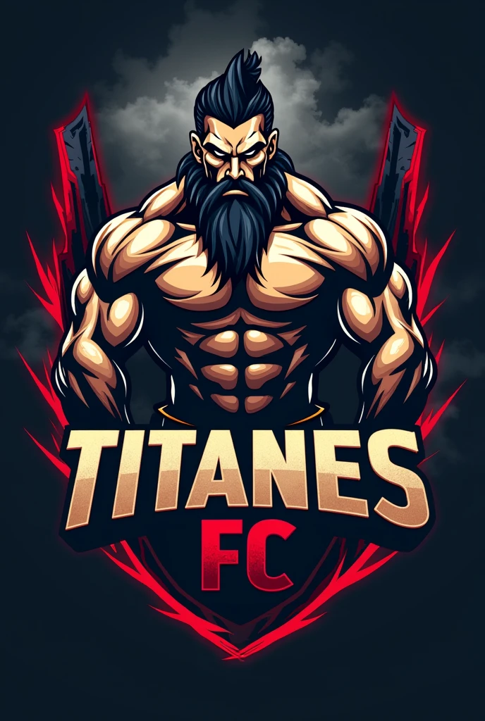 Create a logo for 'Colossus FC,A football club. The design should be imposing and powerful, showing the silhouette of a colossus or a giant representing strength and greatness. Use dark colors like black and gold, with a strong and majestic font.