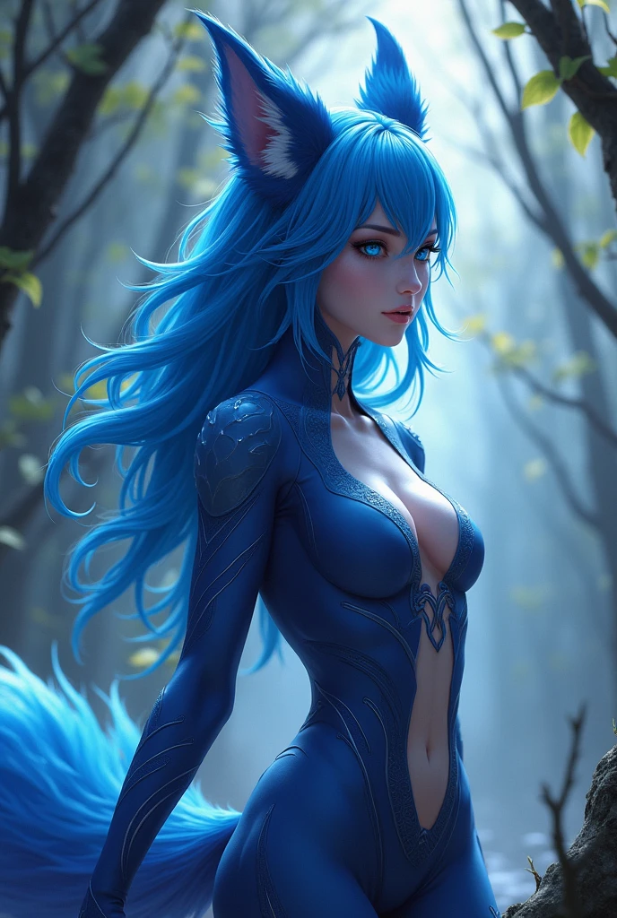 Naked blue kitsune girl with tits out 