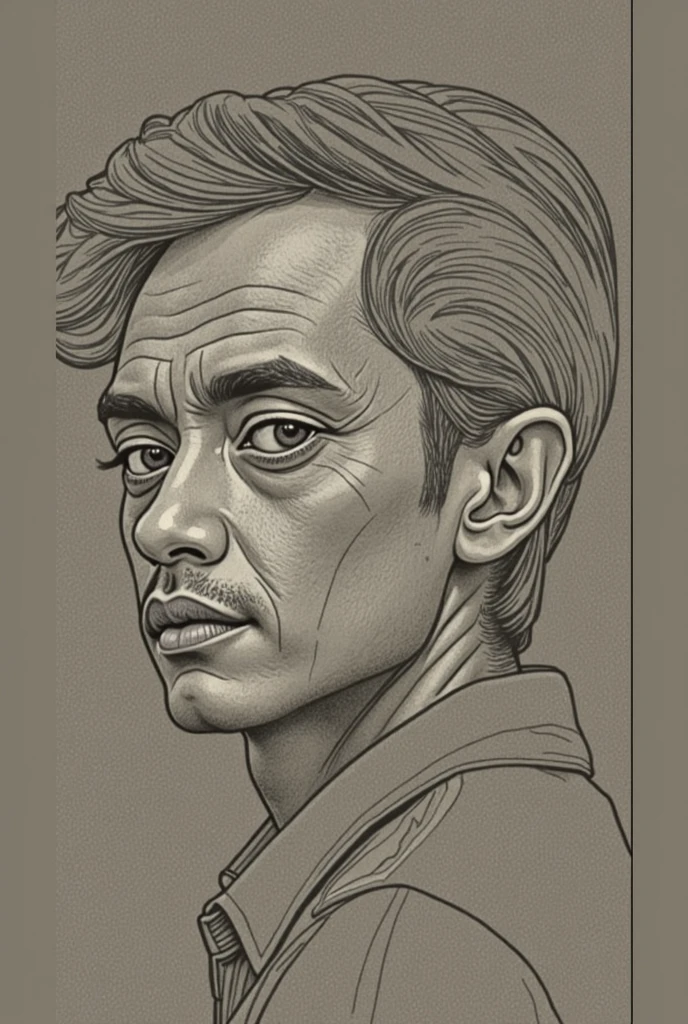 close up portrait, vector illustration, 39 years man,shepia,line vector illustration, hi detail,wong-flux2