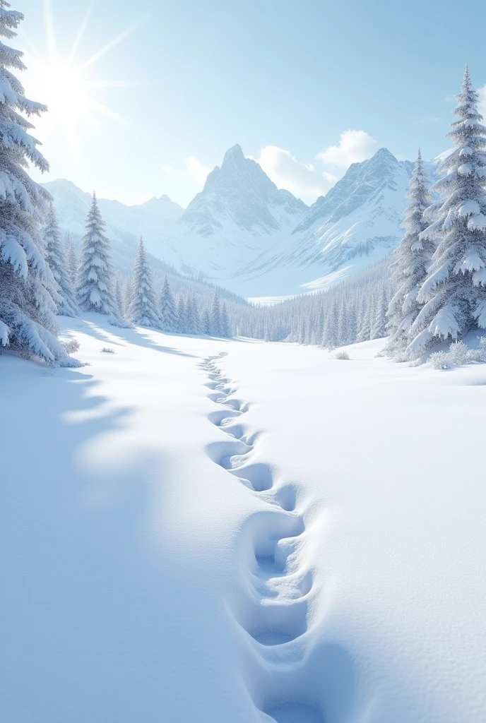 ((masterpiece, highest quality, Highest image quality, High resolution, photorealistic, Raw photo, Extremely detailed CG unified 8k wallpaper)), Footprints in Snow,