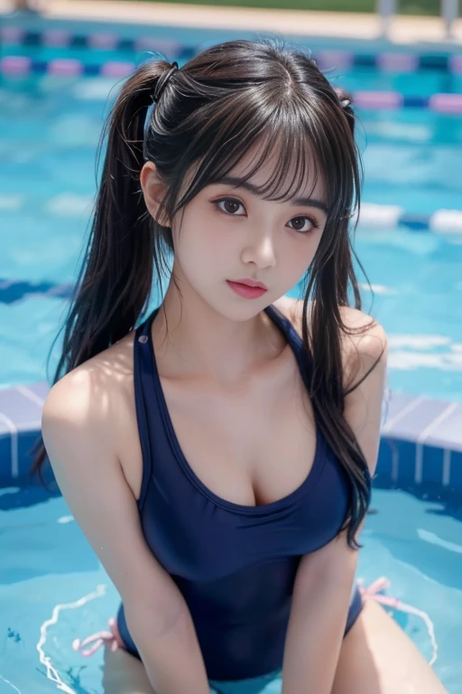 (( )、一人の  girl、(Beauty、繊細な  girl:1.3)、(:1.3)、break、(  NAVY SCHOOL SWIMSUIT  :1.3)、break、  very detailed明瞭さ、(  symmetrical eyes:1.3)、break、(  school pool  、Outdoor:1.3)、break、  small breasts、  Brown Eyes  、  twin tails、  brown hair、  girl、break、(  eye and face details :1.0)、break、(  Masterpiece  、  top quality、  very detailed、  detailed face  、8k)