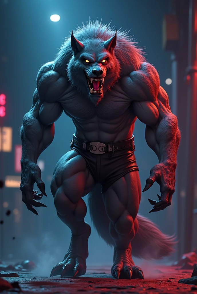 a werewolf, massively muscular, with massively large muscles