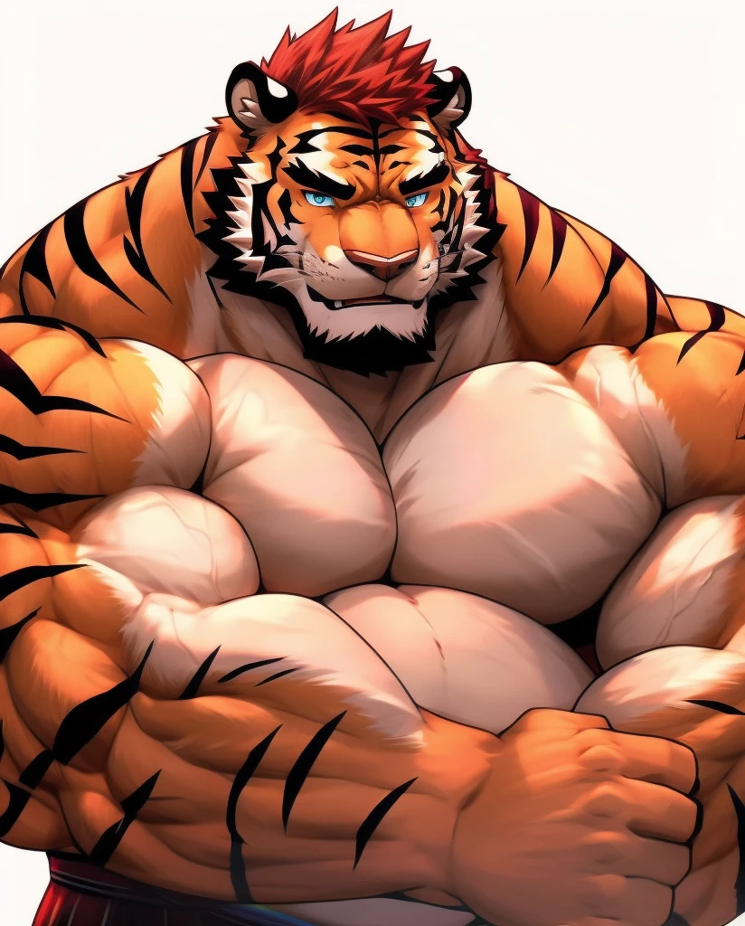 fat muscle daddy tiger furry , full body , (face detailed ) , (eyes detailed ) , red hair
