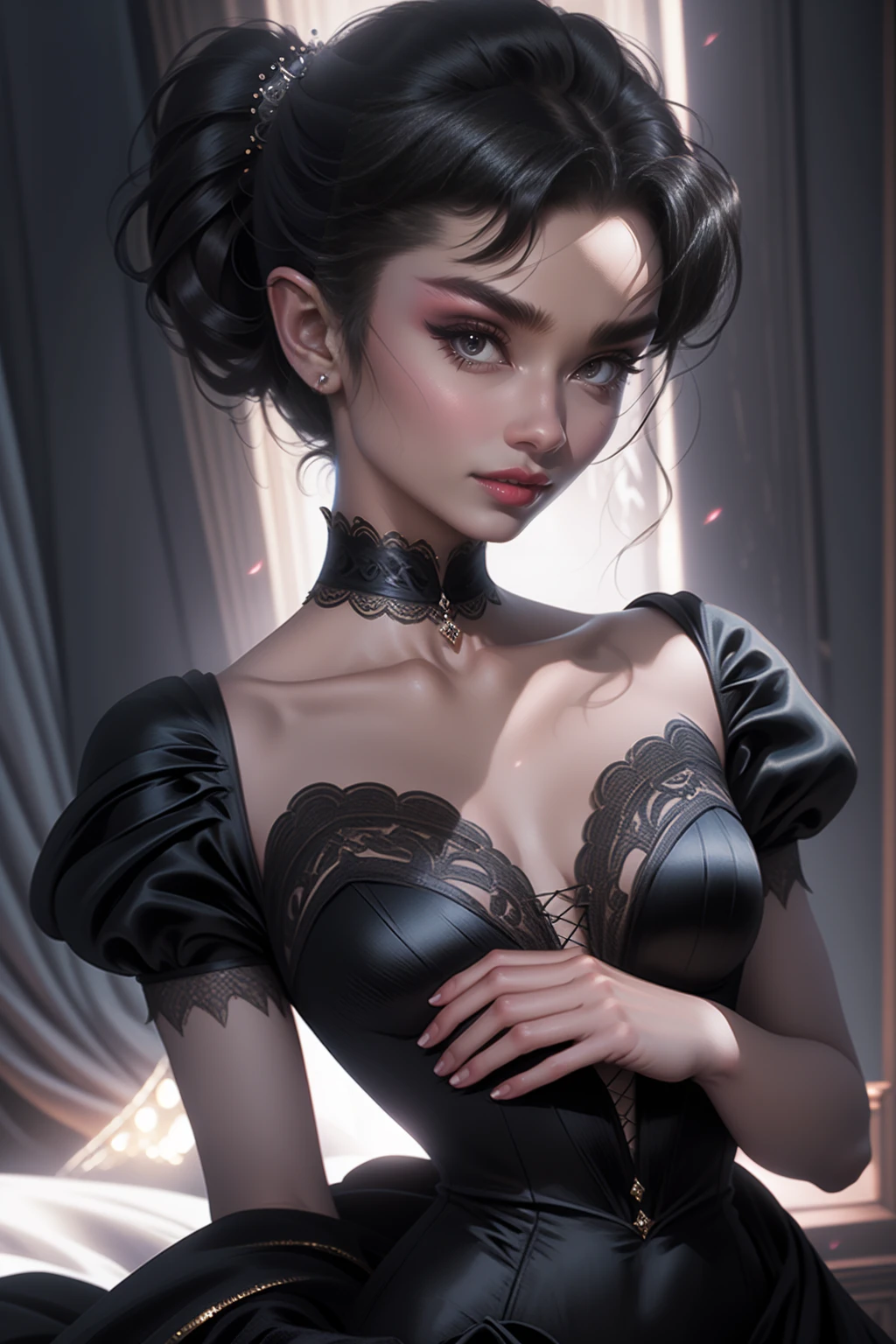 score_9, score_8_up, score_7_up,  1girl, Y'shtola, facial mark, whisker markings, miqo'te, fur-trimmed dress, posing, black gloves  expressiveh
