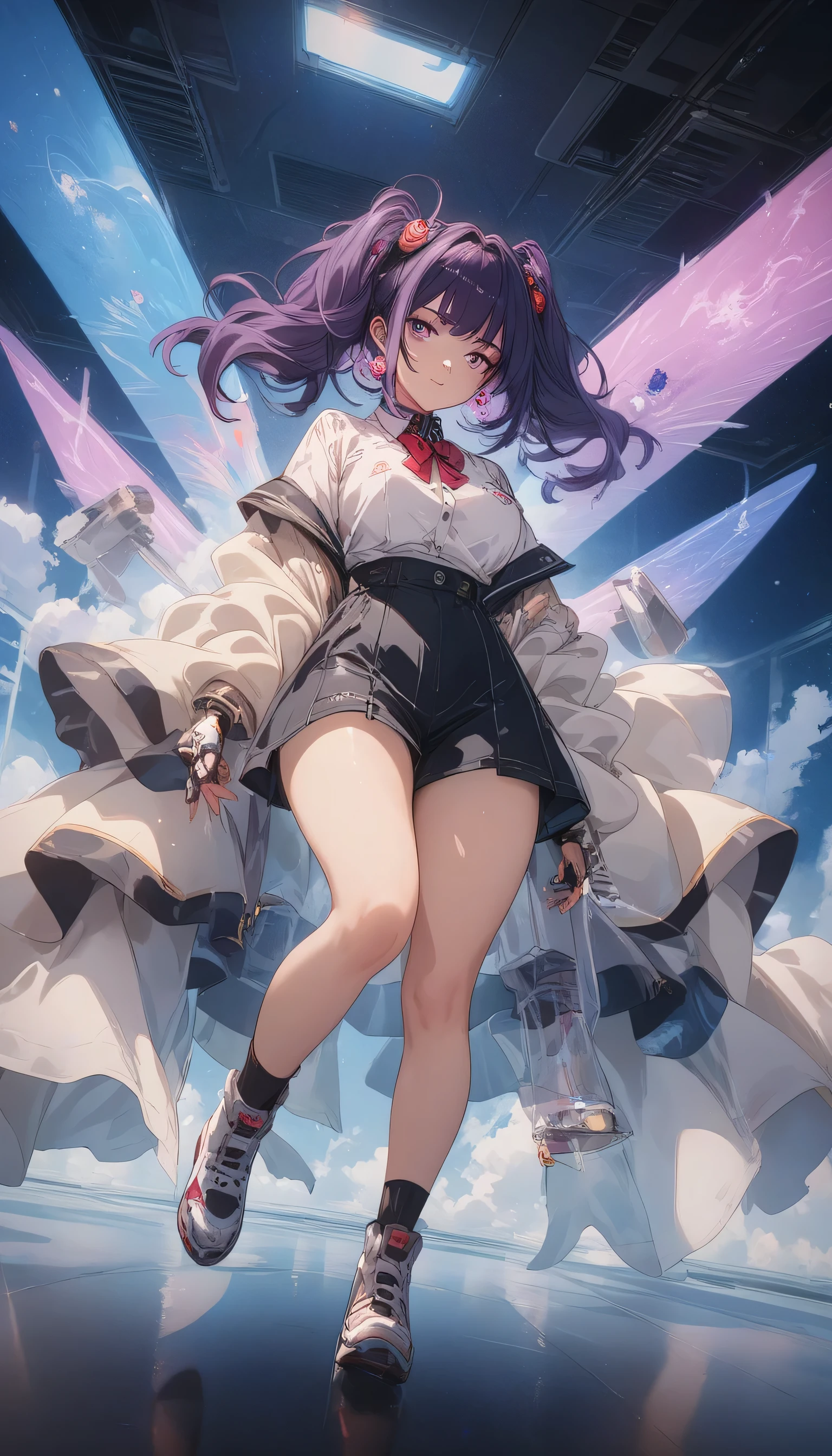 best quality,highly detailed,masterpiece,ultra-detailed,illustration,1girl,full body,artbook,wallpaper,long hair,JK,beret,medium breast,ojousama,student,{{{{{giantess}}}}},stare,walk,Bare thigh,night,stars,mountain,boots