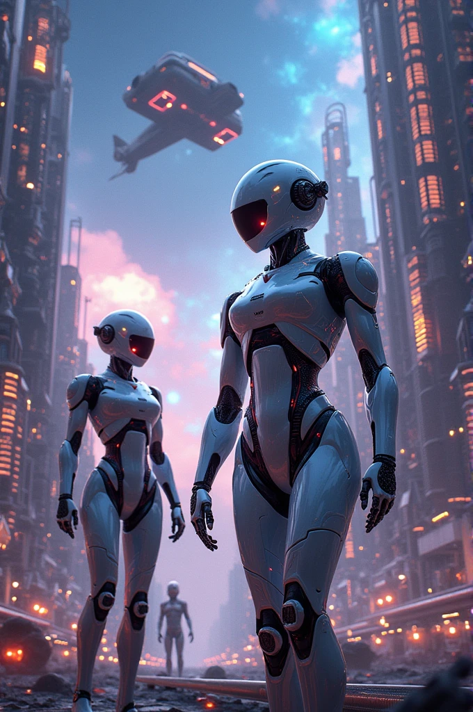 (masterpiece, top quality, best quality, official art, beautiful and aesthetic:1.2) assaultron, itrobo2022, 1girl, solo, breasts, looking at viewer, robot, humanoid robot, robot joints, two-eyed, joints, no humans, green skin, wide hips, curvy, mechanical arms, leaning, counter, 8 k hd detailed oil painting, at a city street, buildings photorealism,