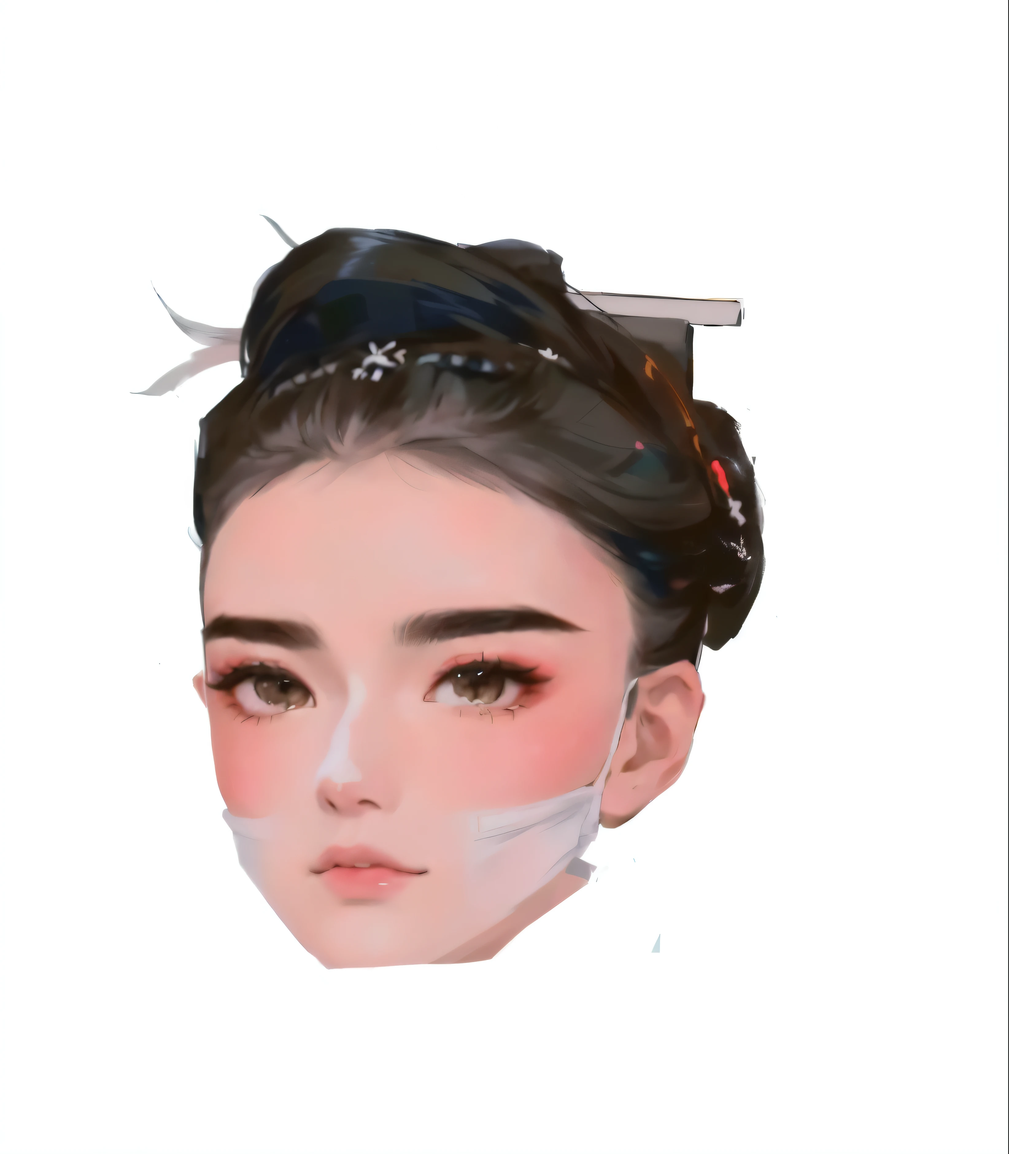 a close up of a person with a face mask on, resembling a mix of grimes, geisha hairstyle, inspired by Otake Chikuha, looks like a mix of grimes, looks a blend of grimes, inspired by Sim Sa-jeong, geisha mask, inspired by Jin Nong, inspired by Xie Huan, jimin\'s grecian nosebeby