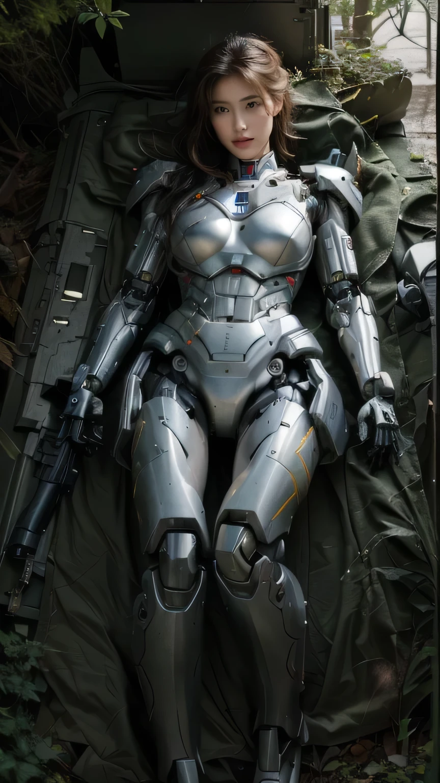 ((masterpiece,  top quality,  Best Quality ,  high resolution,  realistic, RAW photos, 8k)),  robot soldier abandoned on the battlefield ,  broken and immobile ,  rust and moss showing the passage of time,  female cyborg body , female body,  bio mechanical  , extra Detailed body ,  oral sex white mech , white  bio mechanical  details, Detailed body ,  shiny white armor , cybernetic body, Eva unit-00 , Full body details, 