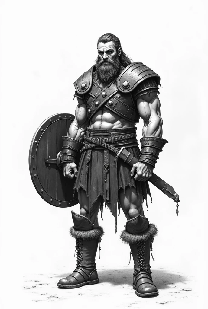 un hombre con un hacha a 2 manos parado frente a un fondo negro, barbarian warrior, barbarian class, barbarian, norse warrior, male barbarian, frenetic viking, fur-clad barbarian goliath, guerrero vikingo, guerrero masculino, personaje guerrero dnd, Retrato berserker, portrait berserker barbarian, arte conceptual de un guerrero, picture of an adult guerrero masculino