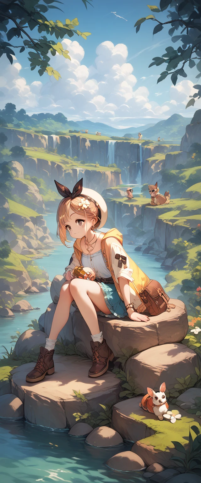  wearing hats , cute,Liza,sitting on a rock