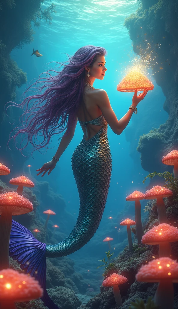 Rave in the ocean with turquoise mermaids and roses shells dolphins shells psychedelic album cover fantastic ultra HD 4k magical surrealist and fantastic seabed, marine animals magical mermaids colored turquoise blue and pink