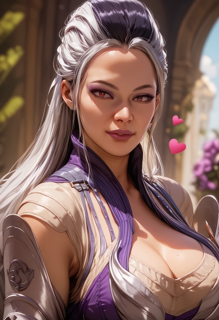  Woman,age 30, mature woman,Sindel ((masterpiece)),(((best quality))),((Full illustration front to back side to side views,anime art,she is love with hearts, shown in different poses with weapons, looking at the viewer