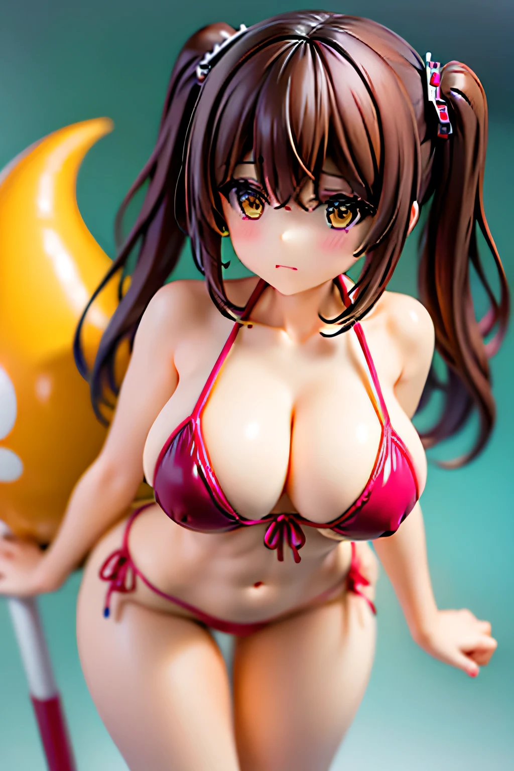 shiina kokomi, brown hair, yellow eyes, medium hair up to buttocks,Big Breasts,Bust 120cm,Crotch Tightening , micro string bikini , open legs pose 