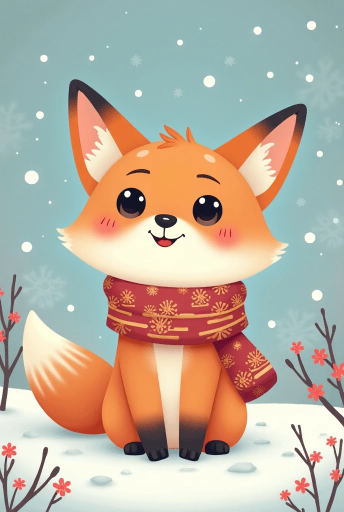 illustration,winter,  cute fluffy curious funny cartoon fox with big eyes,   catches snowflakes, snowman, pronounced emotions , happiness ,humor,  fluffy Christmas tree branch ,fluffy snow,snowy mounds ,
clear contours.
 High resolution,  High detail ,   realistic,  image depth ,крупный план

  Close-up of floral paintings on walls ,     ultra-detailed paintings by Kano Tan'yu  , flickr, Creation and production of , Embroidered brocade  , Embroidered brocade   robes, chrysanthemum eos-1d, Fabric embroidery, Gold embroidery, chrysanthemum, 