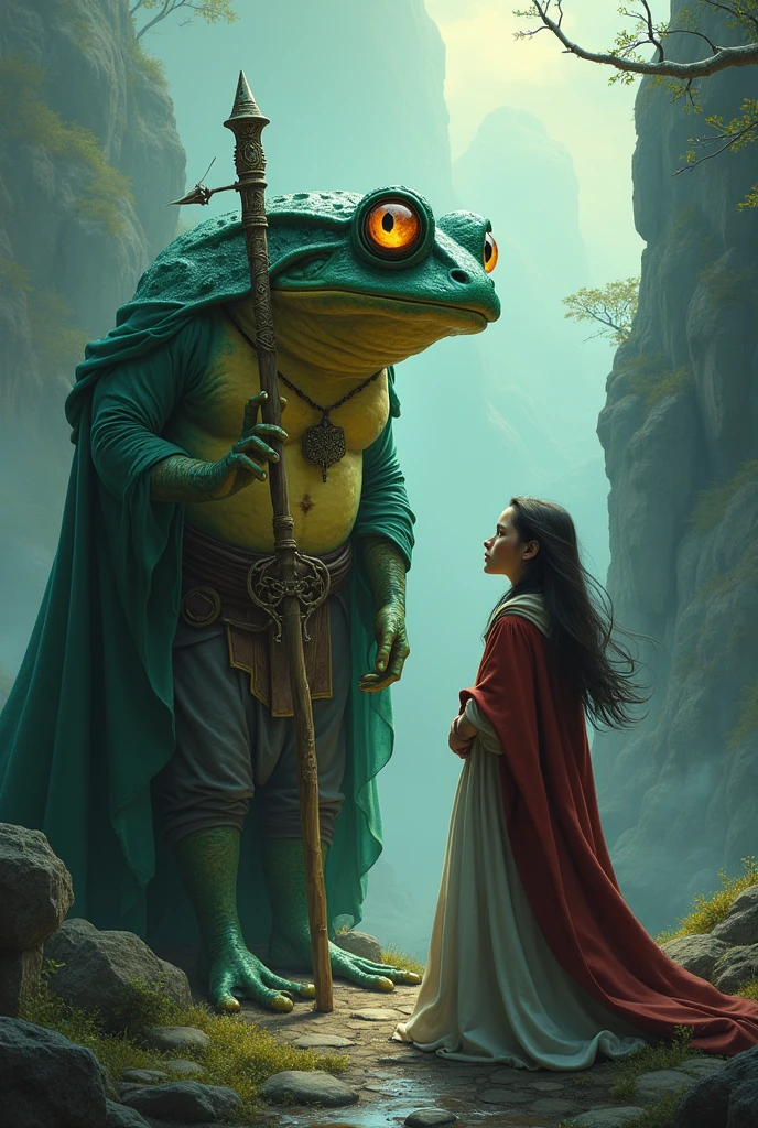 Make a poster about this excerpt :
"In the land of the T'bolis
I met a girl like her
Who was loved by everyone
And an enemy to one
A frog who possess power
Was the one whom she angered
Opened the mystic lotus
Gushed water and flood the land"