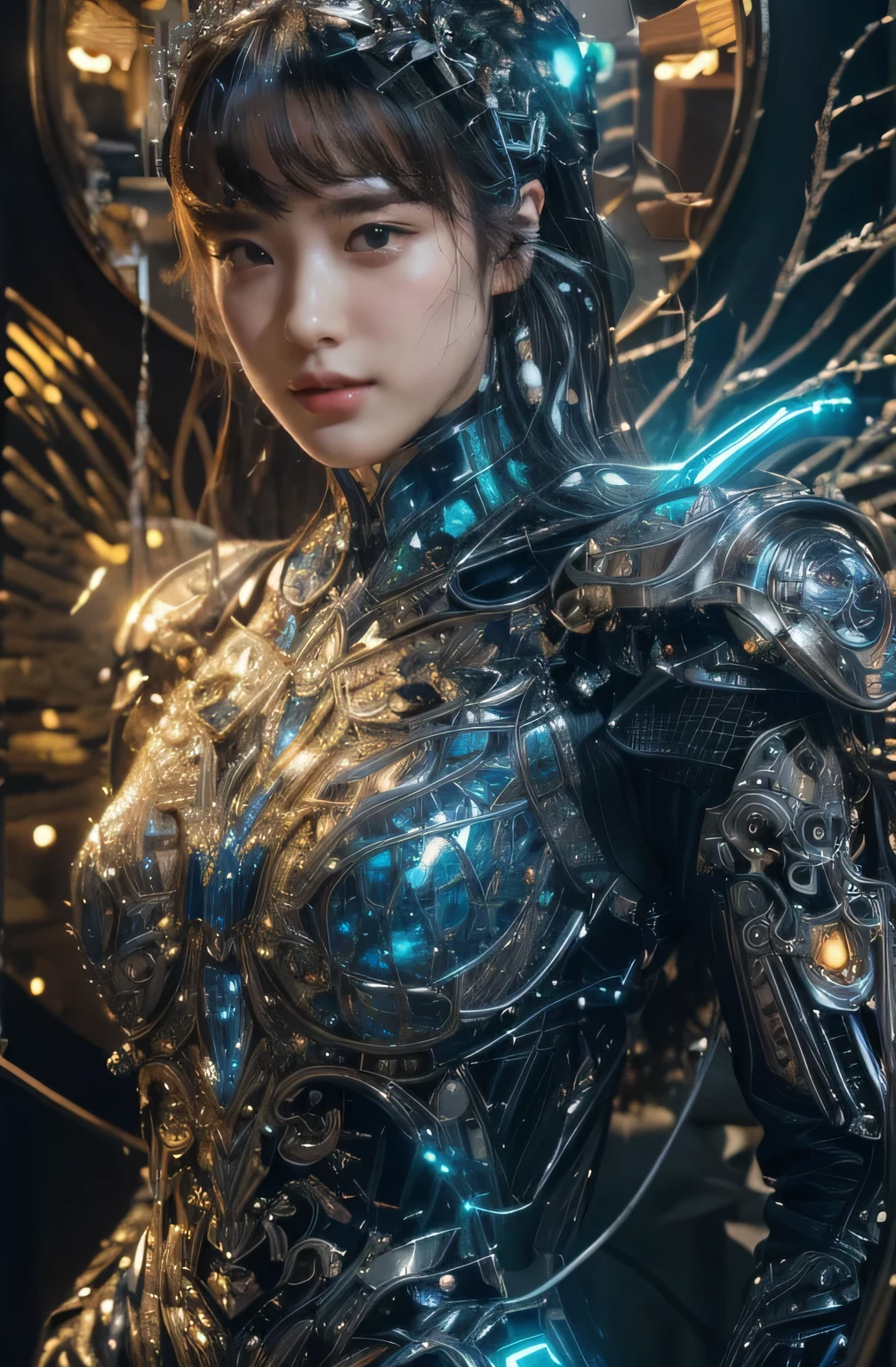 a close up of a person in a costume flying through the air, unreal engine render + a goddess, of a beautiful female warframe, mechanized valkyrie girl, porcelain cyborg armor, with futuristic gear and helmet, futuristic clothing and helmet, wearing techwear and armor, girl in mecha cyber armor, gynoid cyborg body, akihiko yoshida. unreal engine