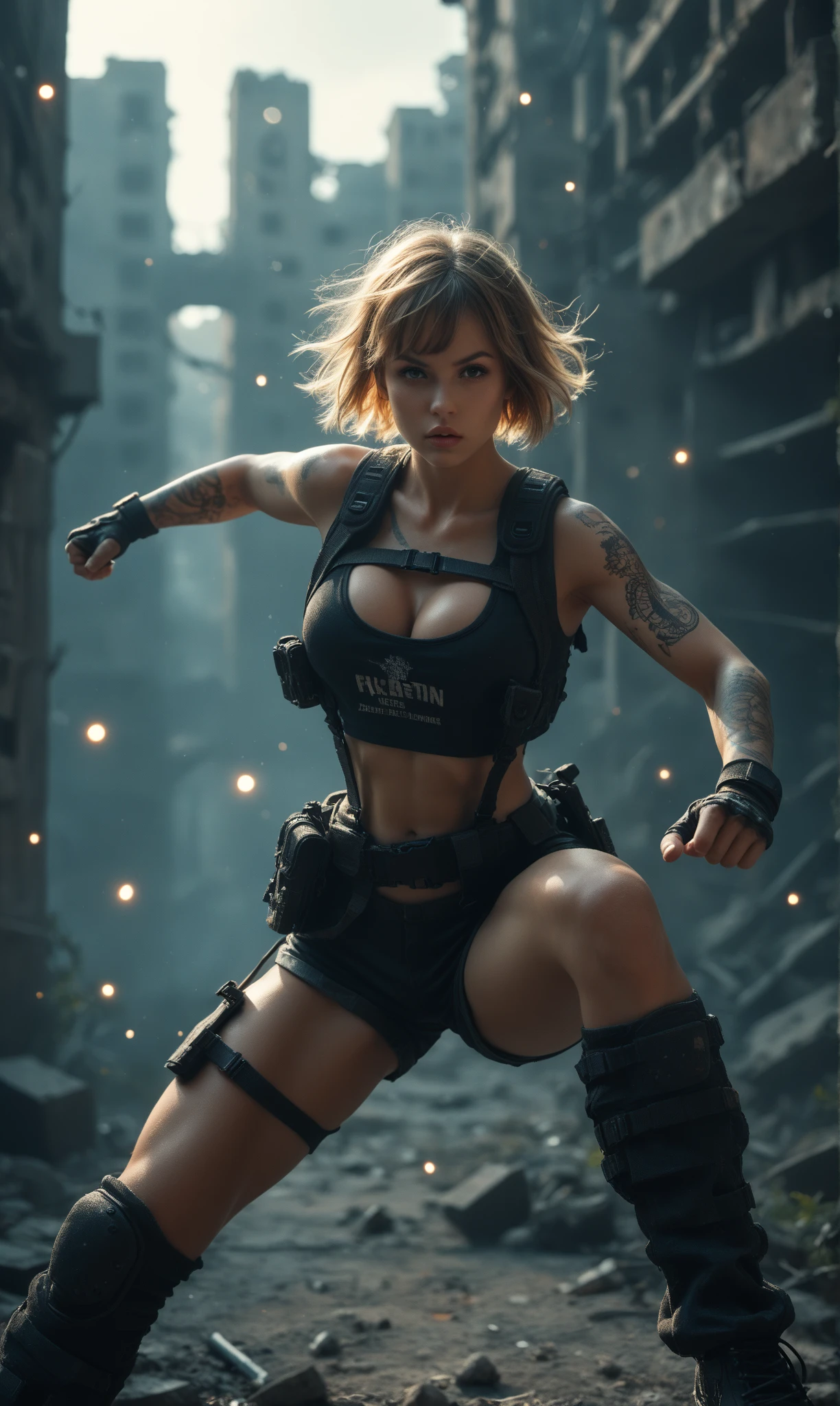 NSFW, ass pose, naked ass((Beautiful woman wearing a sexy Supergirl costume, blonde and blond hair, blue eyes, underwear super cyberpunk costume ,An apocalyptic city of fire, showing flat stomach, Red mini skirt, beautiful fine hands, fringe, blue eyes, very detailed eyes, Skinny body, small breasts, hard breasts, translucent stuff)), whole body, small breasts, unreal engine:1.4, detailed background, CG K Ultrarealistic, photorealistic:1.4, skin texture:1.4, masterpiece:1.4, 8K more detailed.unreal engine:1.4, HD, La Best Quality:1.4, photorealistic:1.4, skin texture:1.4, masterpiece:1.8,masterpiece, Best Quality,object object], (detailed facial features:1.3), (Apocalyptic sunset:1.4), (Rainy blue lightning background:1.4), (NSFW:1.2)